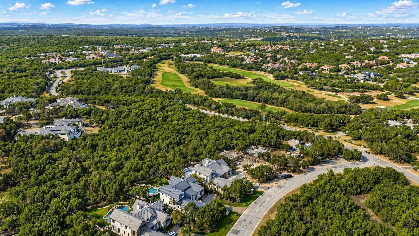 Aerial view across Barton Creek and Fazio Canyons